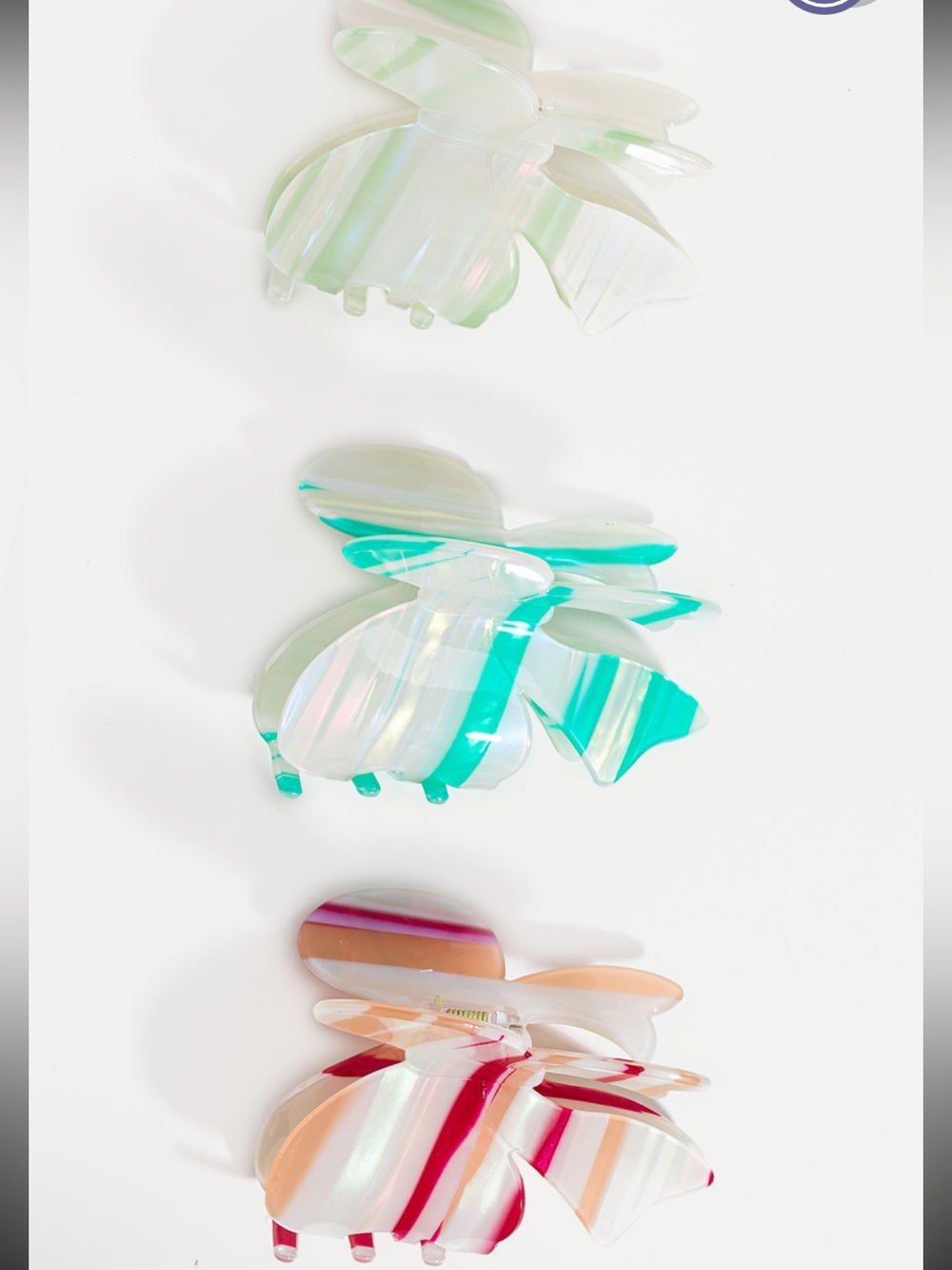 Striped Iridescent Bow Shaped Hair Claw Clip - Set of 3 - NWT